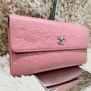 Chanel Pink Floral Embossed Wallet